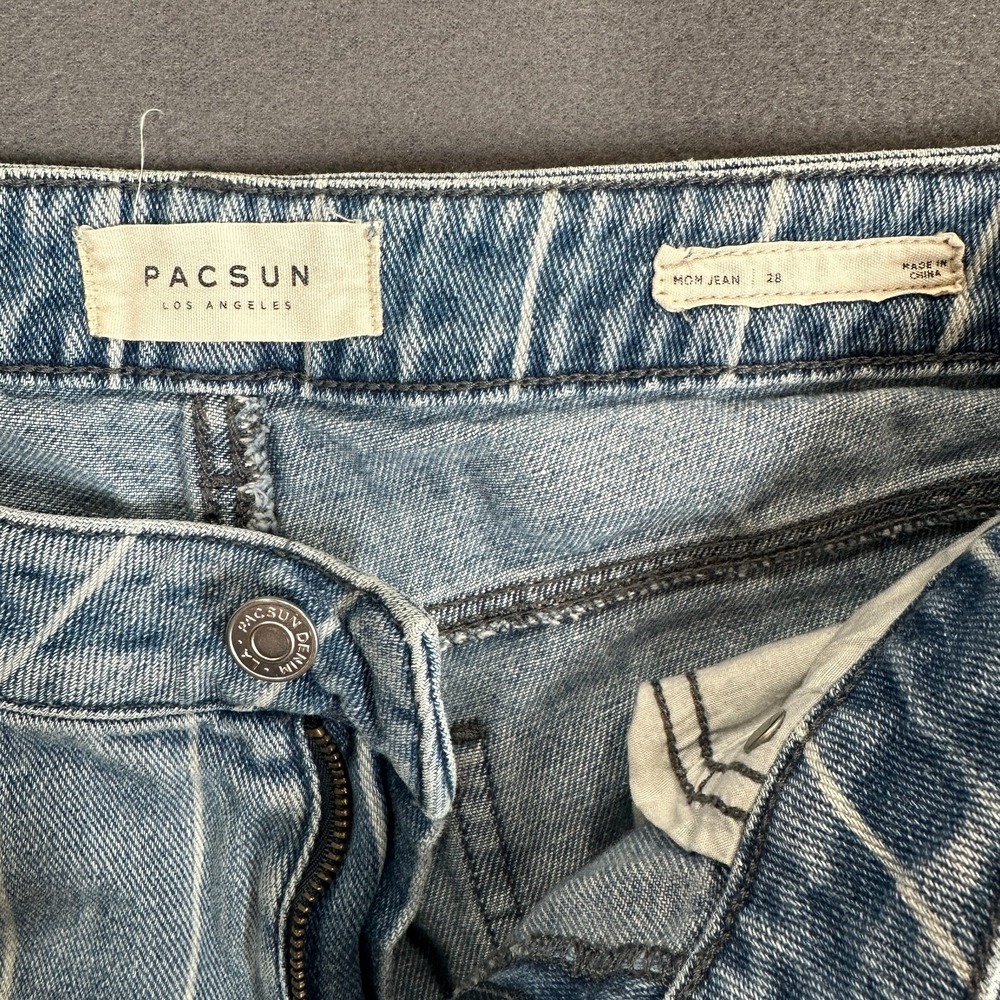 PacSun Jeans Womens 28 Blue White Striped Denim Mom Fit High Rise‎ Straight Leg - Picture 3 of 7